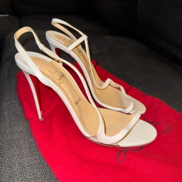 Christian Louboutin White Leather Strappy Stiletto Sandals with Red Sole - Picture 3 of 10